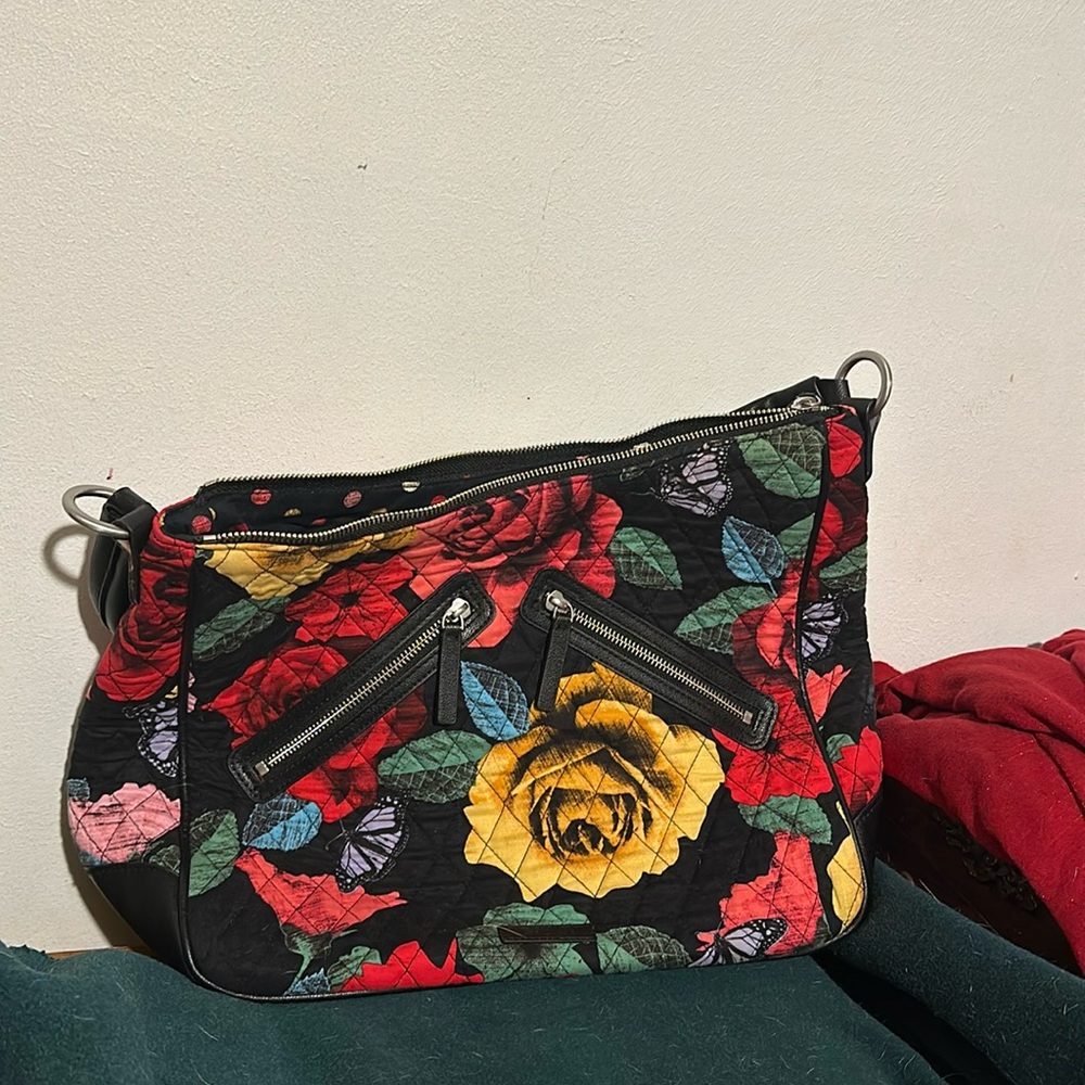 Black with vibrant floral pattern Vera Bradley shoulder bag